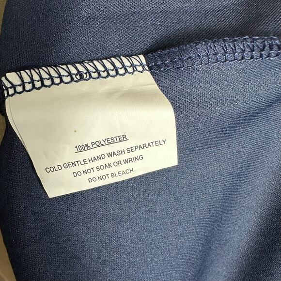 SELFIE LESLIE Navy Blue Floating By Plunging Neckline Mesh Overlay Midi Dress L - Picture 9 of 10